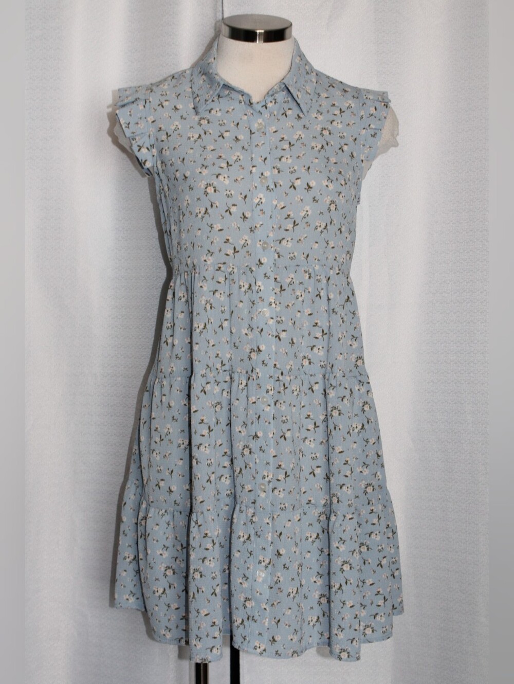 Monteau Blue Green Floral Sleeveless Button Front Dress S